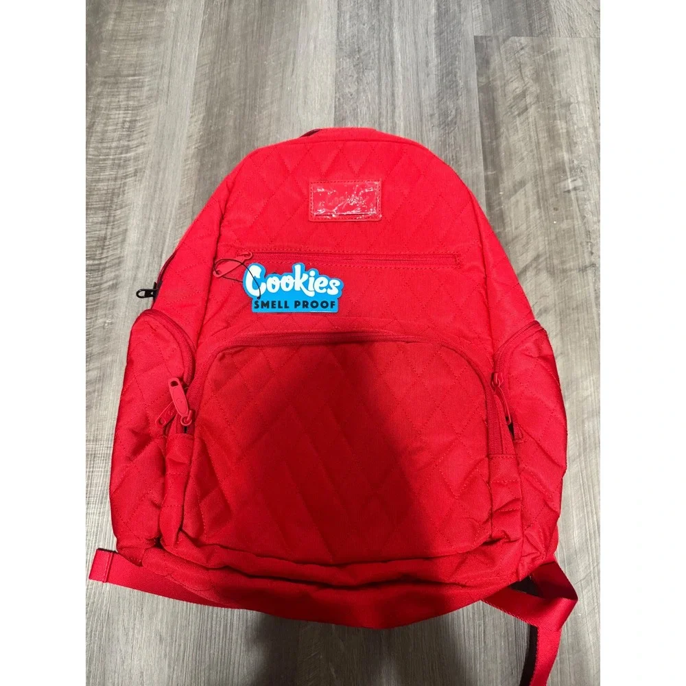 Cookies Smell Proof Quilted Backpack Red Diamond Stitch Laptop Bag